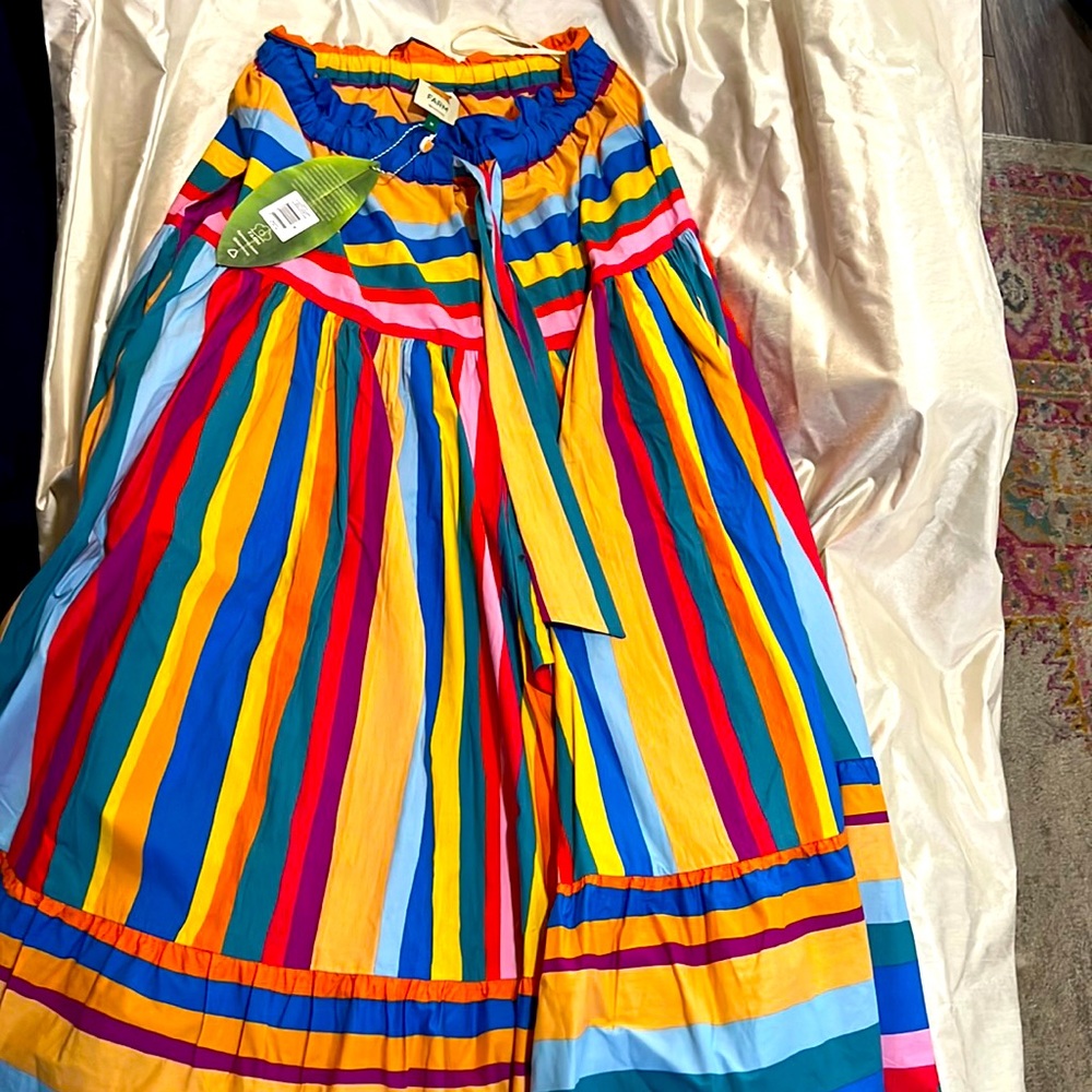 Farm rio long maxi skirt striped drawstring waist for custom fit